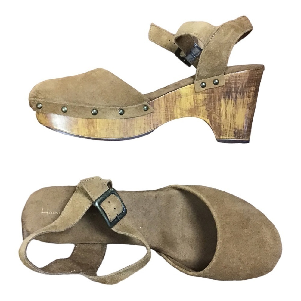 House Of Harlow 1960 Cherub Suede Studded Leather Y2K Wood Heeled Clogs Size 10 - Picture 8 of 8